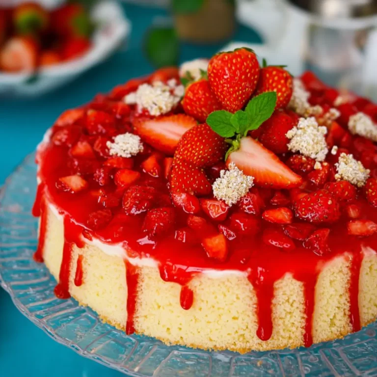 Erdbeerkuchen mit Pudding aus Biskuitteig