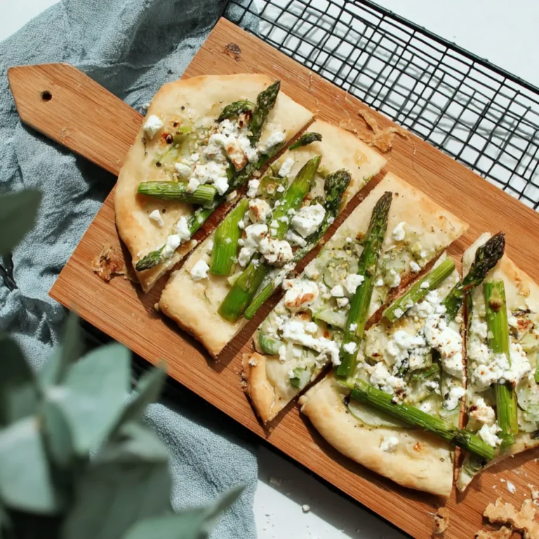 Flammkuchen mit grünem Spargel und Feta