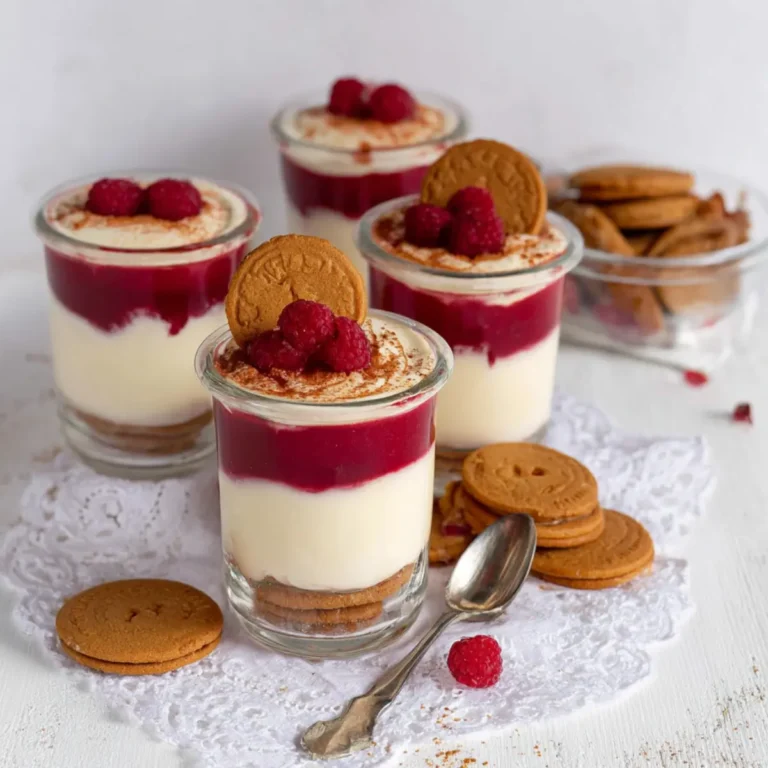 Lotus Dessert im Glas mit Himbeeren