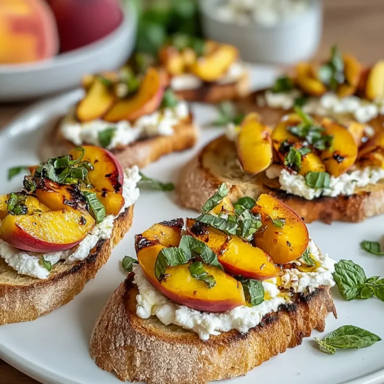 Pfirsich Bruschetta mit geschlagenem Ricotta