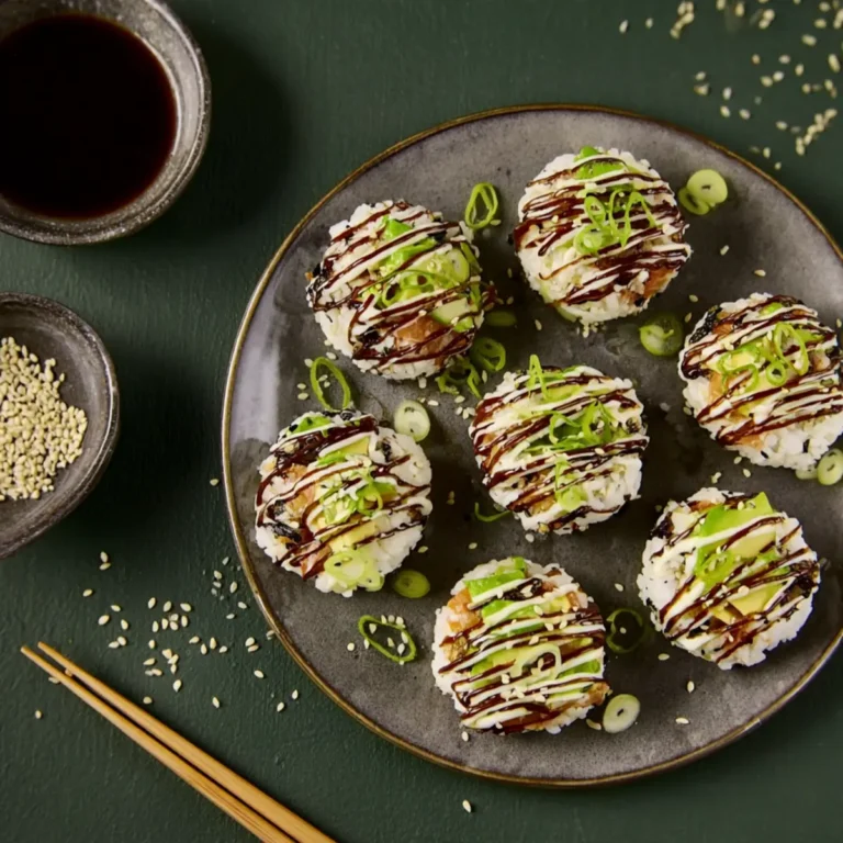 Sushi Reisbällchen mit Lachs und Avocado