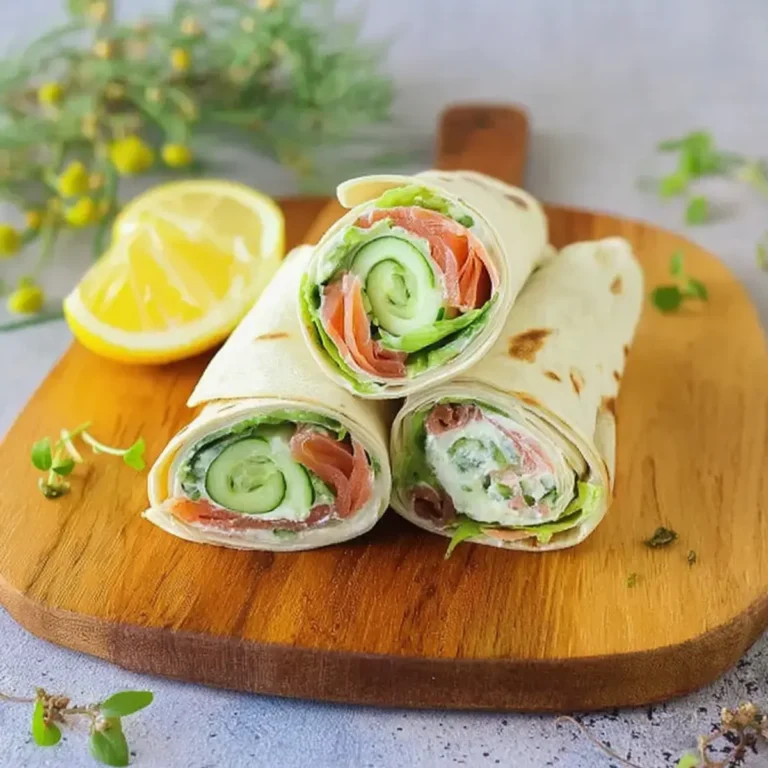 Wraps mit Frischkäse, Gurken und Räucherlachs