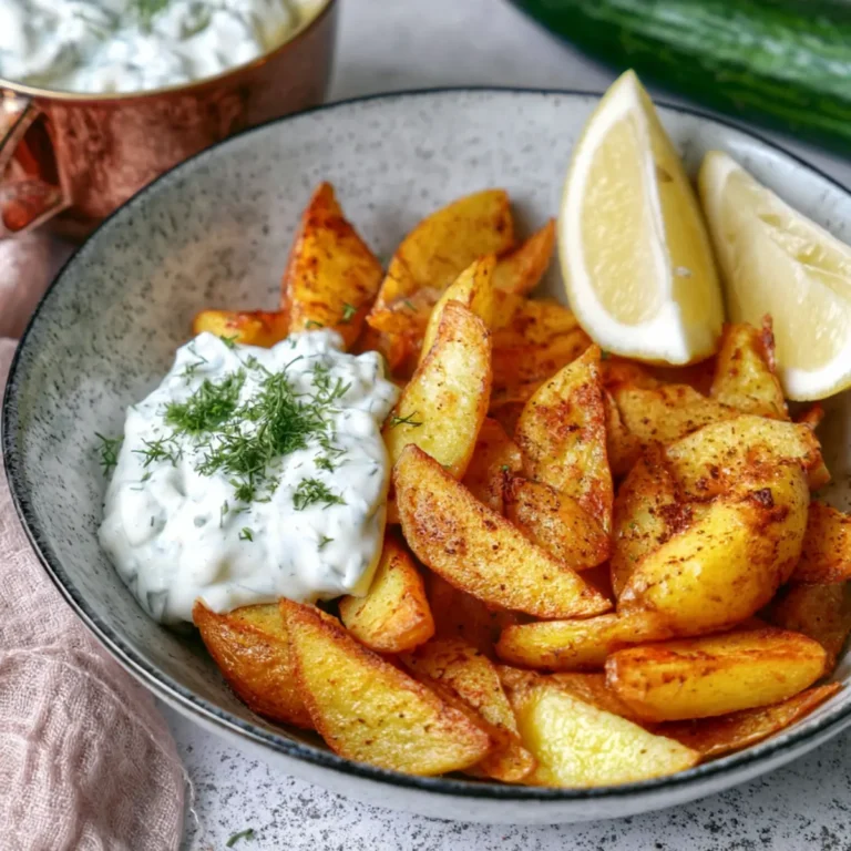 Kartoffelspalten mit Gurkendip