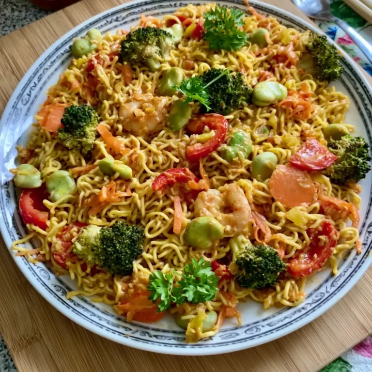 Mie Nudeln mit Erdnusssauce und Gemüse