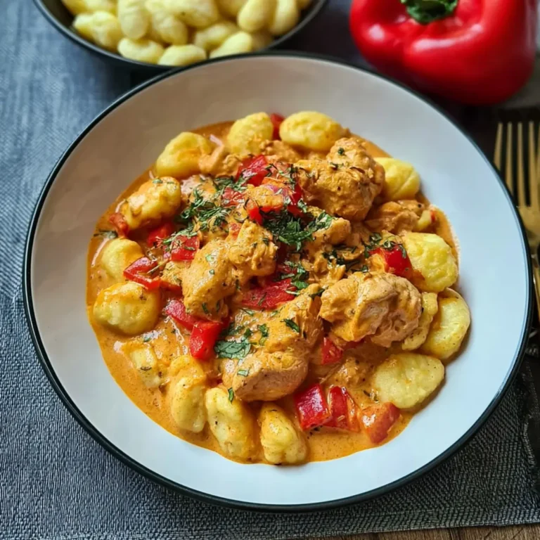 Paprika Sahne Hähnchen mit Gnocchi