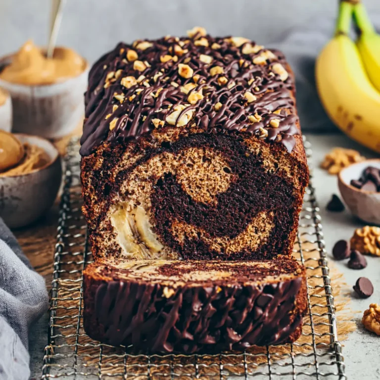 Veganes Marmor Bananenbrot mit Erdnussbutter