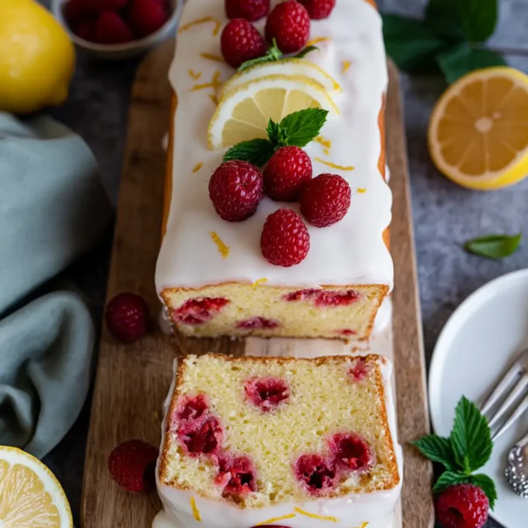 Zitronenkuchen mit Himbeeren