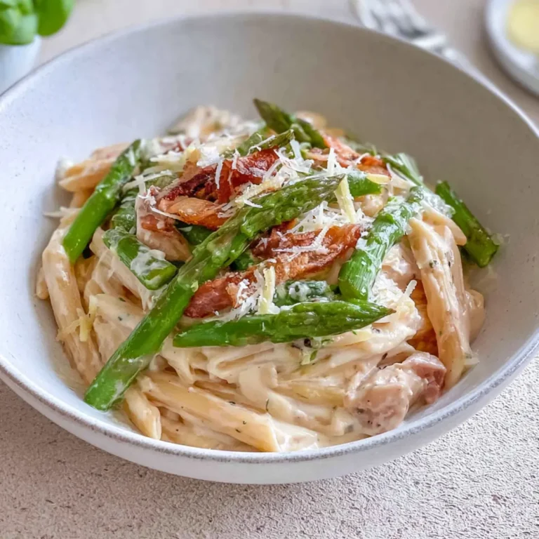 cremige Spargel Pasta mit Hähnchen