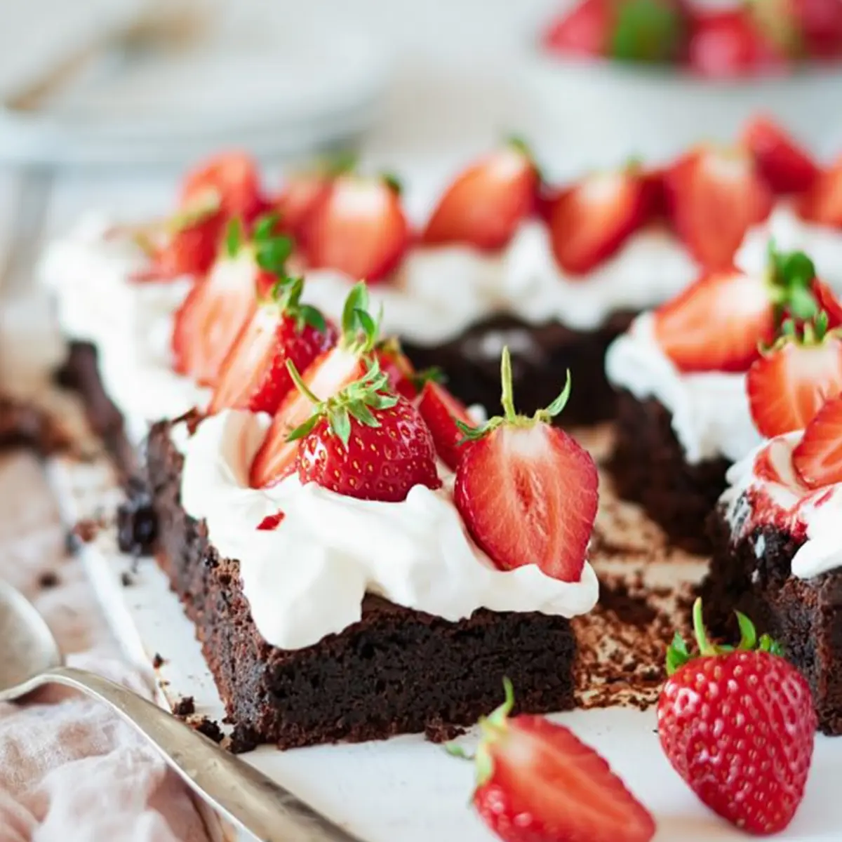 Brownie mit Mascarpone und Erdbeeren