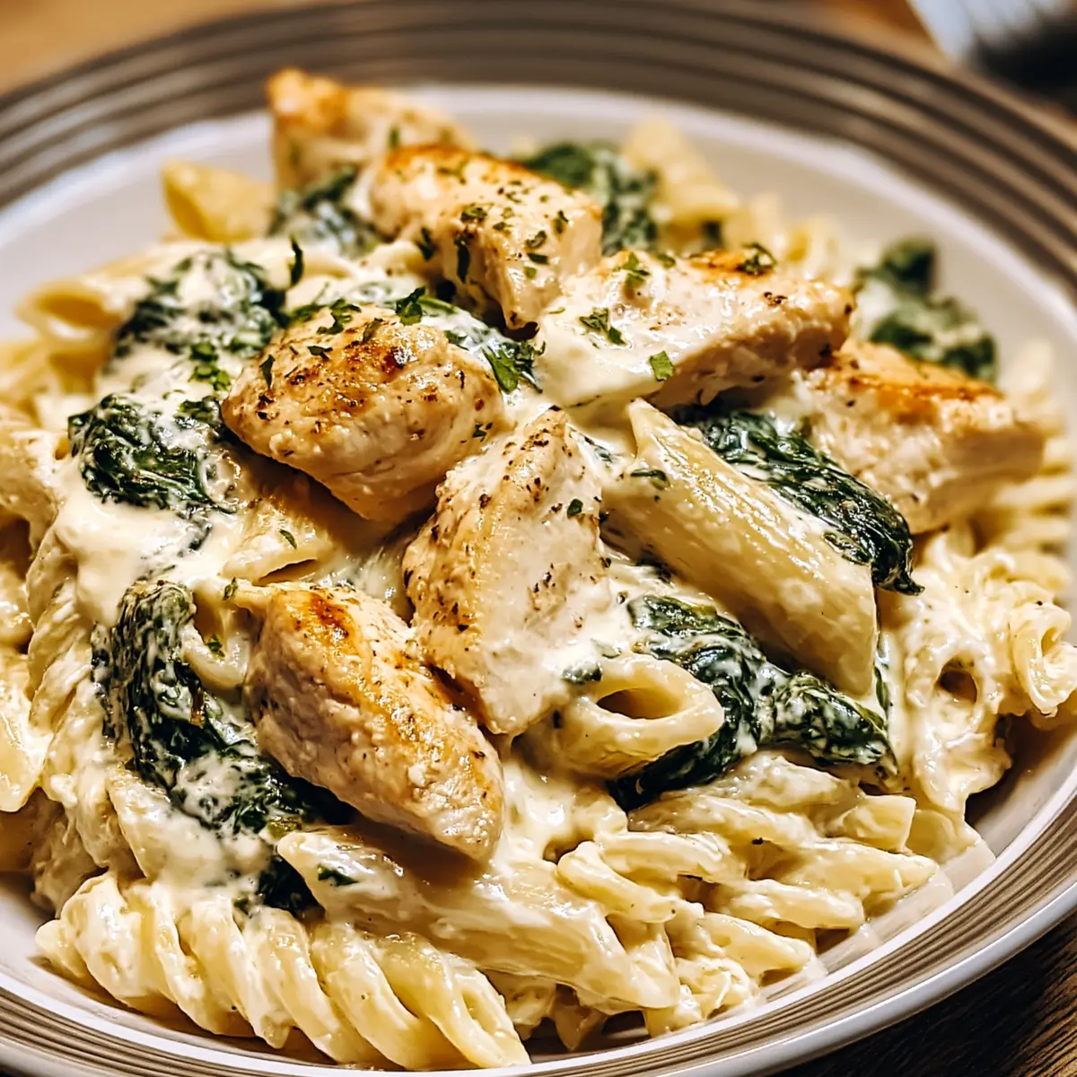 Frischkäse Spinat Hähnchen Pasta