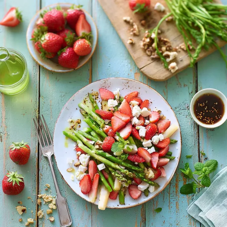 Grüner Spargelsalat mit Feta und Erdbeeren