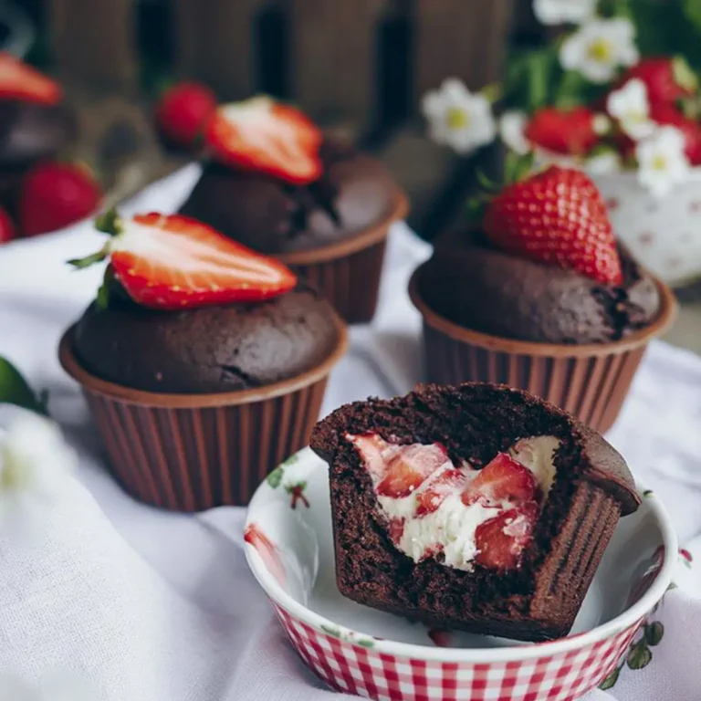 Schokoladenmuffins mit Erdbeer Cheesecake Füllung