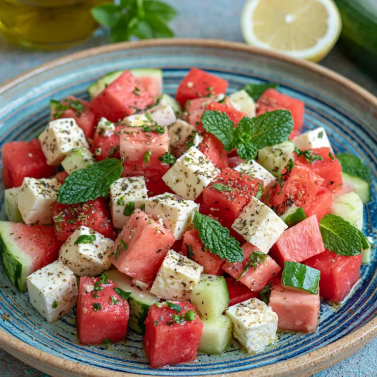 Wassermelonen Feta Salat mit Gurke und Minze