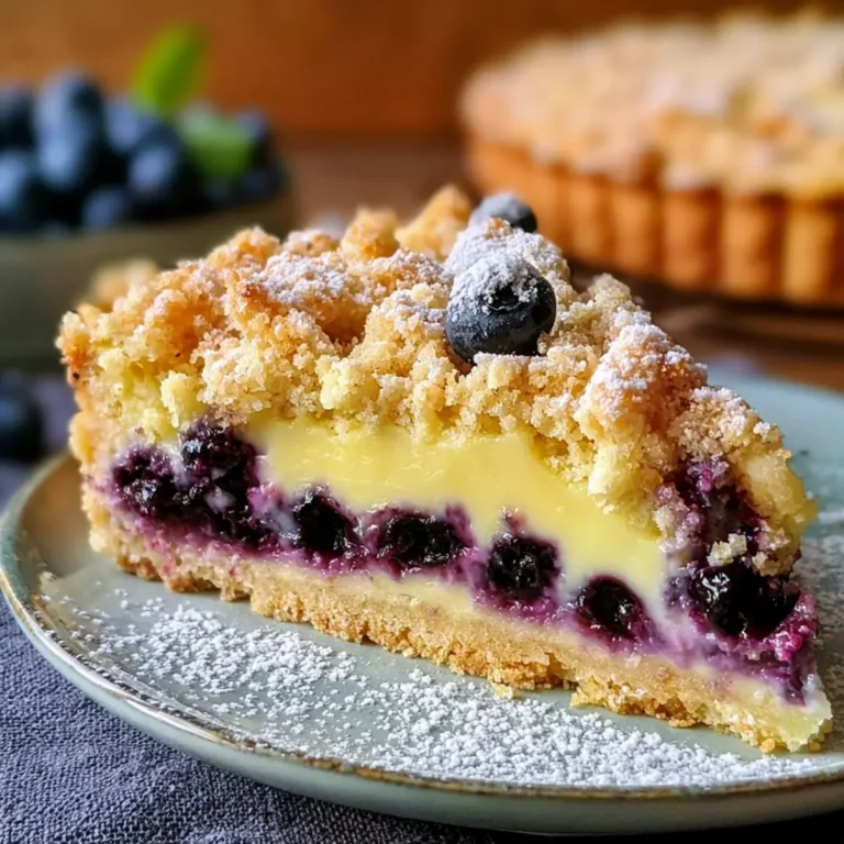 Blaubeerkuchen mit Pudding und Streusel