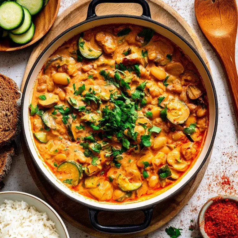 Cremige Zucchini Bohnenpfanne mit Erdnussbutter