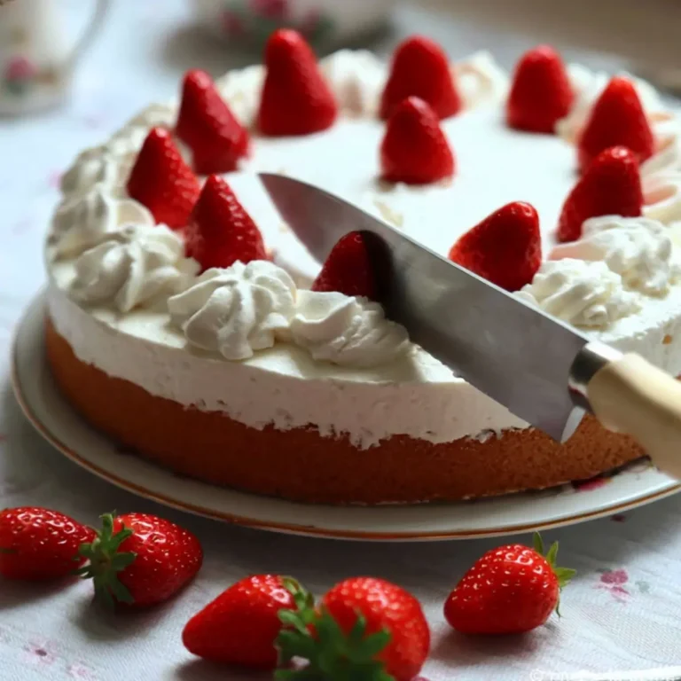 Erdbeertorte mit Biskuitboden und Sahne