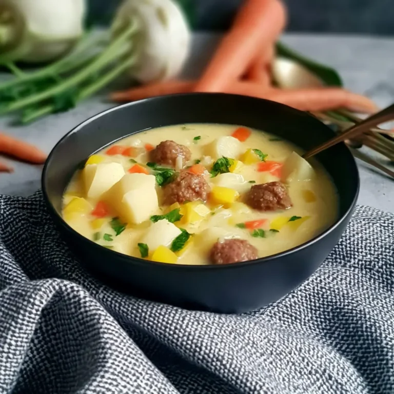 Kohlrabi Suppentopf mit Hackbällchen