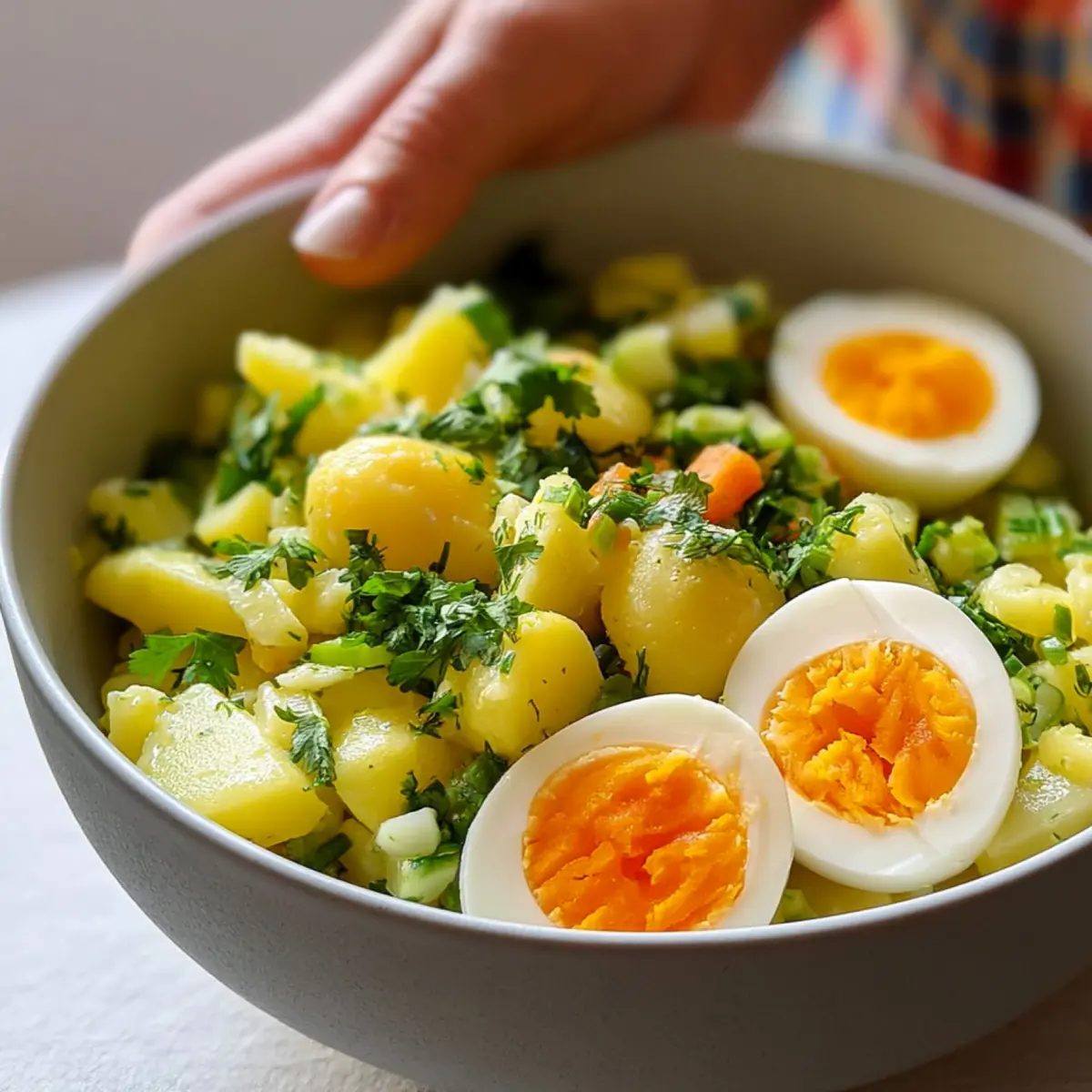 Lauwarmer, schwäbischer Kartoffelsalat (ohne Mayo)