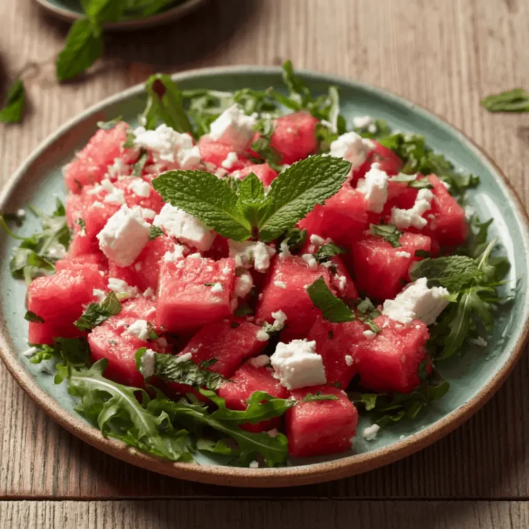 Wassermelonen Feta Salat mit Minze und Rucola