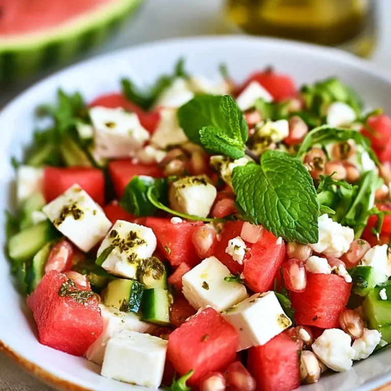 Wassermelonen Feta Salat mit Rucola