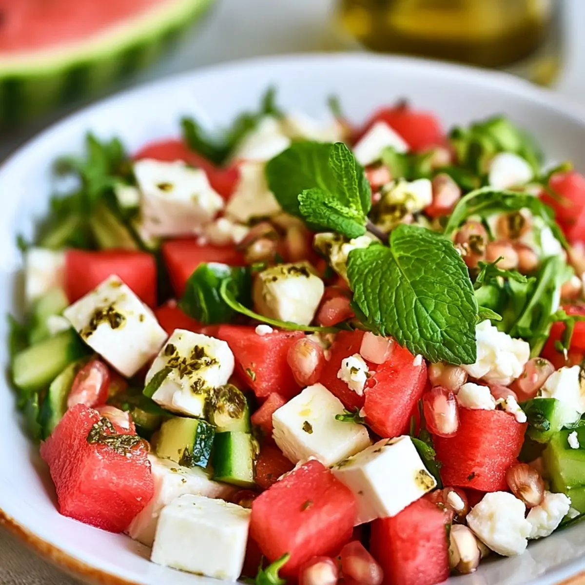 Wassermelonen Feta Salat mit Rucola