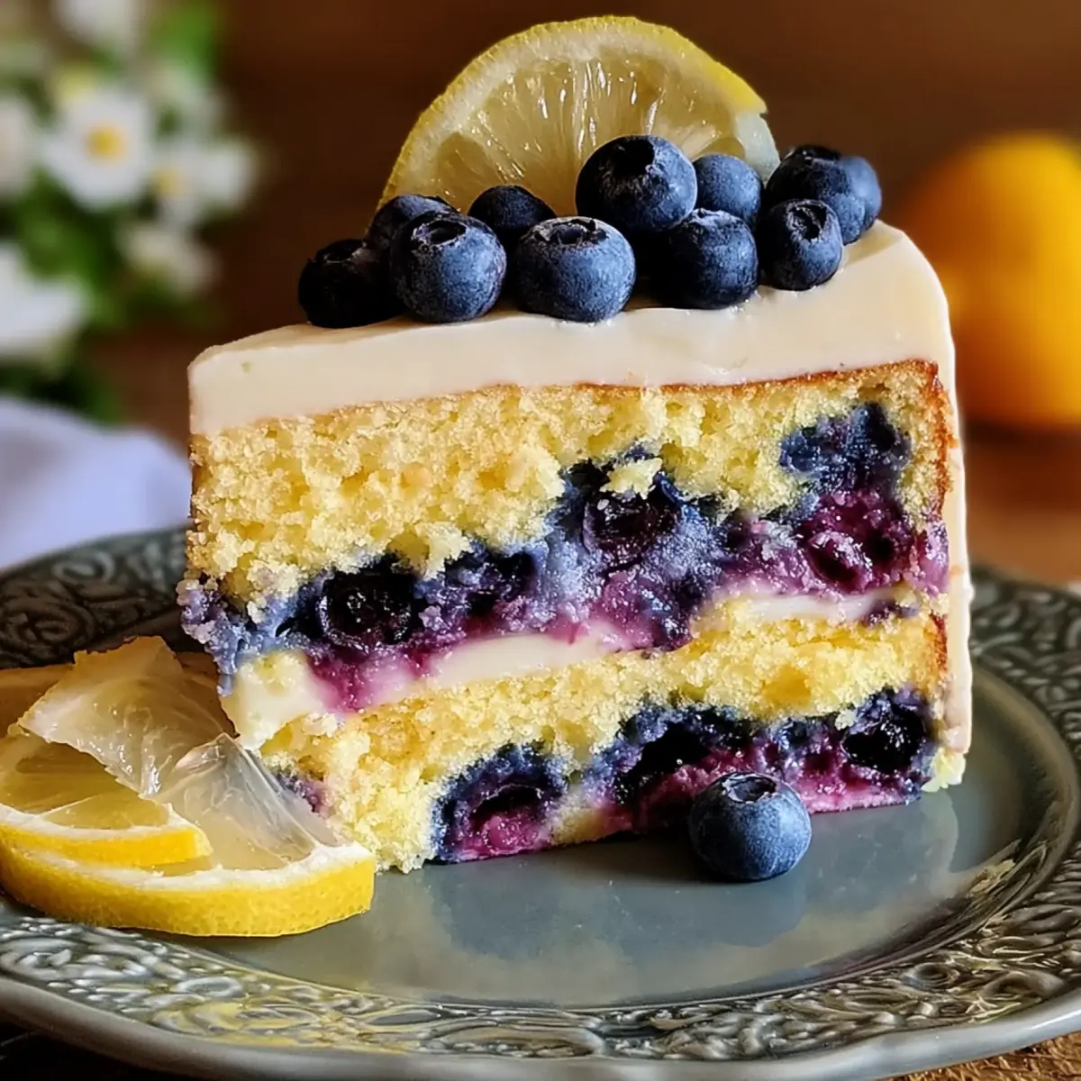 Zitronen Blaubeer Schichtkuchen