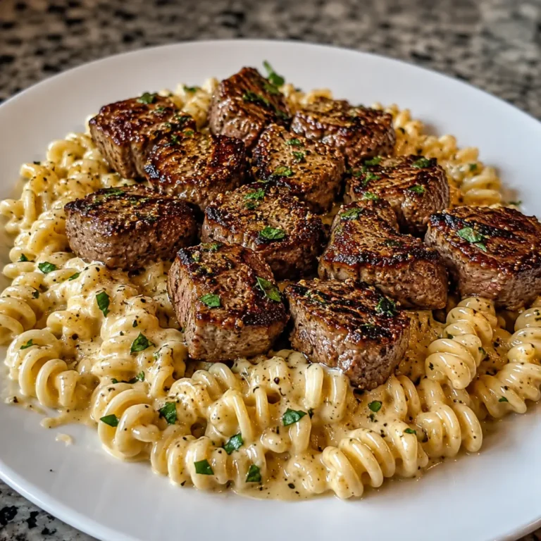 Cremige Knoblauch-Butter-Steak-Happen mit würziger Cajun-Alfredo-Pasta